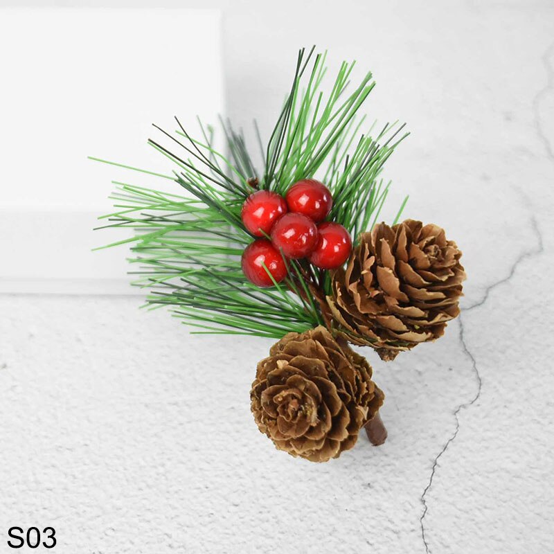 Lot de 3/5 fleurs artificielles en étamines de perles rouges, branches de baies de noël et pommes de pin, décoration florale pour la maison, diy, pour la saint-valentin: S03 / 5 pièces