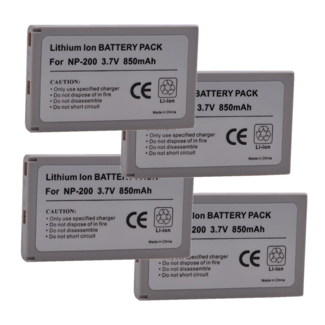 2Pcs 850mAh NP-200 NP200 Lithium ion Battery Pack for KonicaMinolta DiMAGE Xg, X, Xi, Xt, Xt Biz, X20, X21, NP 200 Battery: 4x Battery