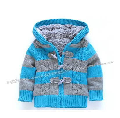 Retail herfst winter baby boy truien baby kleding kinderen bovenkleding meisjes streep trui vest jas: Blauw / 12m