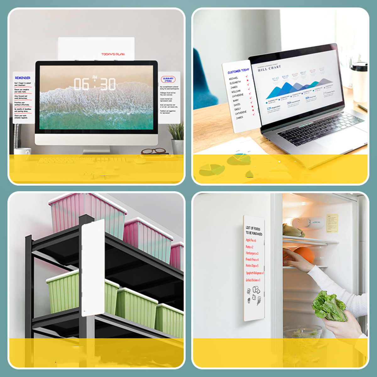 1 Magnetic Computer Screen Message Board, Erasable Desktop Office Monitor Side Whiteboard Memo Note Board, Refrigerator Cabinet Storage Rack Note Board