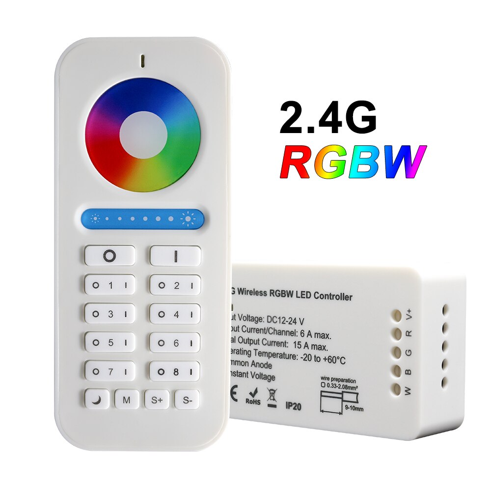 2.4G RGBW Controller,DC12V/DC24V,Color and Brightness Adjustable,for RGBW LED Strips,Spotlights,Rigid Bar light,Linear lights