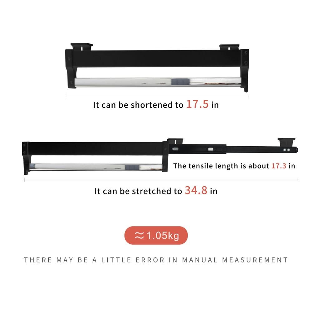 Pull-Out Closet Valet Rod Adjustable Wardrobe Clothing Rail Top Mount Wardrobe Hanger Rack Bar Ball Bearing Slide Heavy Duty: Black 45CM