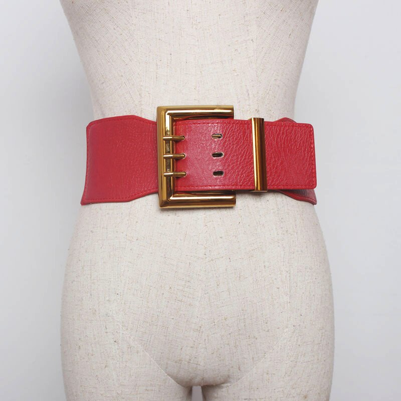 Cummerbunds golden three-pin Buckle elastic stretch waist seal female coat dress waist belt wide belts for women: red