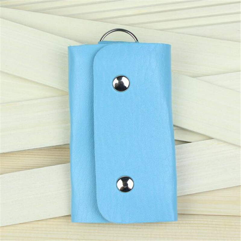 Keys Holder Organizer Manager PU Leather Buckle Key Wallet Case Bag Car Keychain For Women Men Housekeeper: Blue