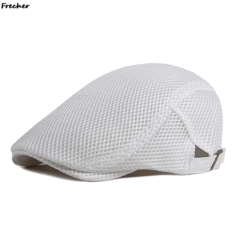 Casquette de livreur de journaux en maille respirante, chapeau plat d'été pour hommes et femmes, béret britannique, Casquette de conduite, Cabbie de Golf à la: YELLOW
