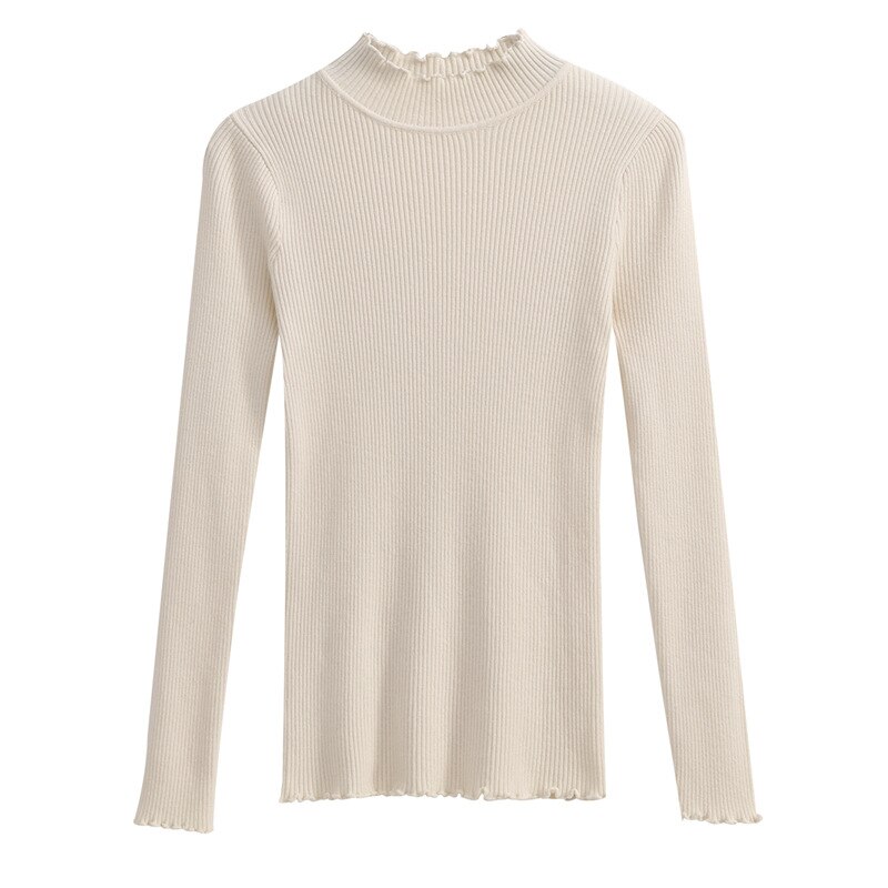 Wixra Womens Sweaters Turtleneck High Stretch Pullovers Long Sleeve Solid Sweaters Pulls Autumn Winter Women Clothes: Apricot