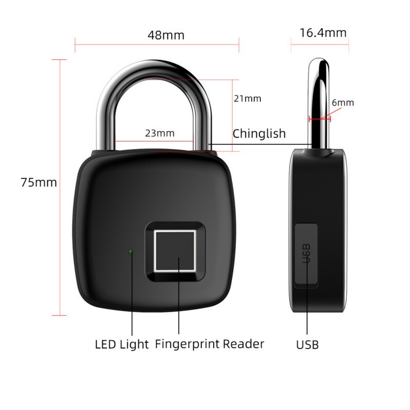 Small Smart Fingerprint Padlock anti-theft security boutique fingerprint lock IP65 Waterproof USB rechargeable Electronic Lock