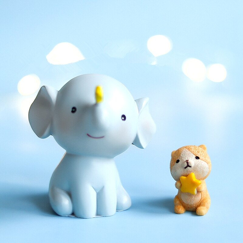 Blue Elephant Star Squirrel Cake Topper for Wedding Decoration Birthday Baby Shower Supplies Valentines Fairy Baking Love