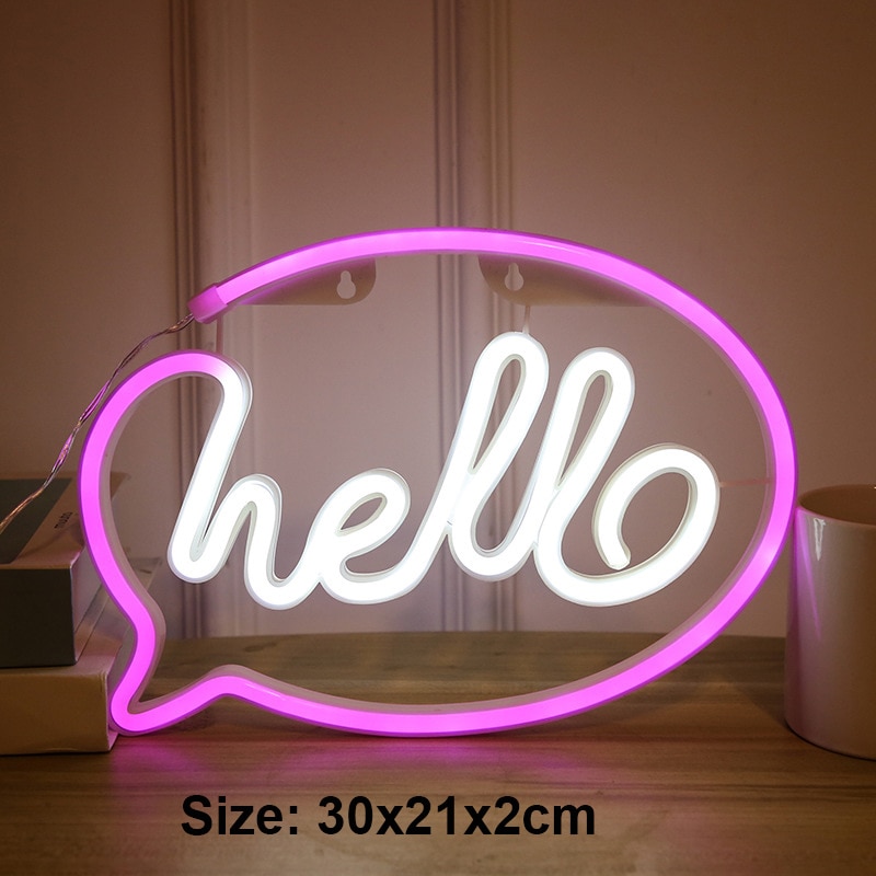 hello Neon Light LED Wall Lights Store Greeting Signs Home Decor Night Lamp Party Wedding Window Shop Battery & USB Powered