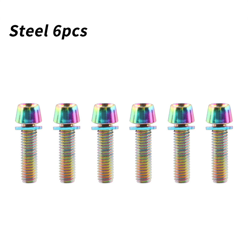 MUQZI 6 uds pernos de vástago M5x17mm tornillo de vástago de manillar de bicicleta con arandela MTB tornillo elevador de vástago de bicicleta de carretera: Oro