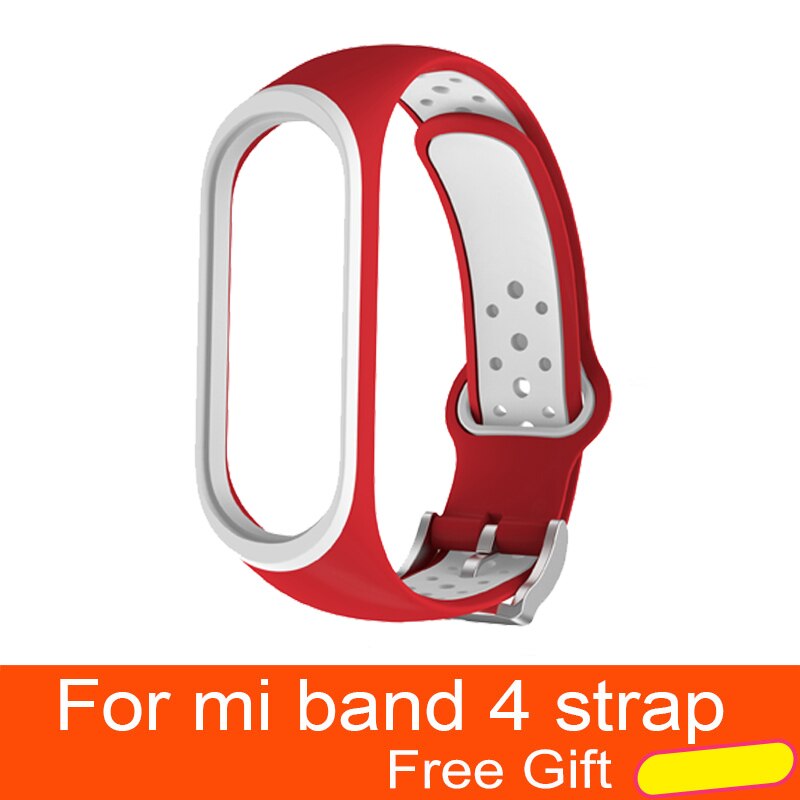 Per Xiao mi mi fascia 4 Cinghia di Accessori per Articoli Elettronica smart sostituzione impermeabile Doppio Braccialetto Del Silicone Di Colore per mi Band4 NFC cinturino Da POLSO: Red-white