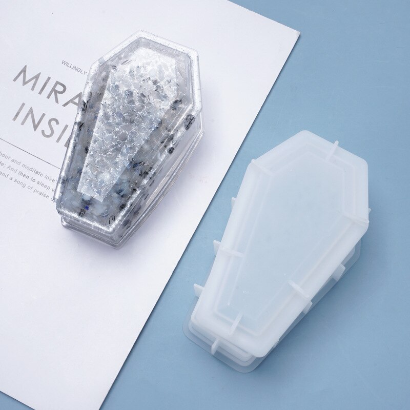Diy cristal caixão molde de silicone contendo caixa de armazenamento de jóias moldes de silicone para resina jóias fazendo molde de fundição artesanal