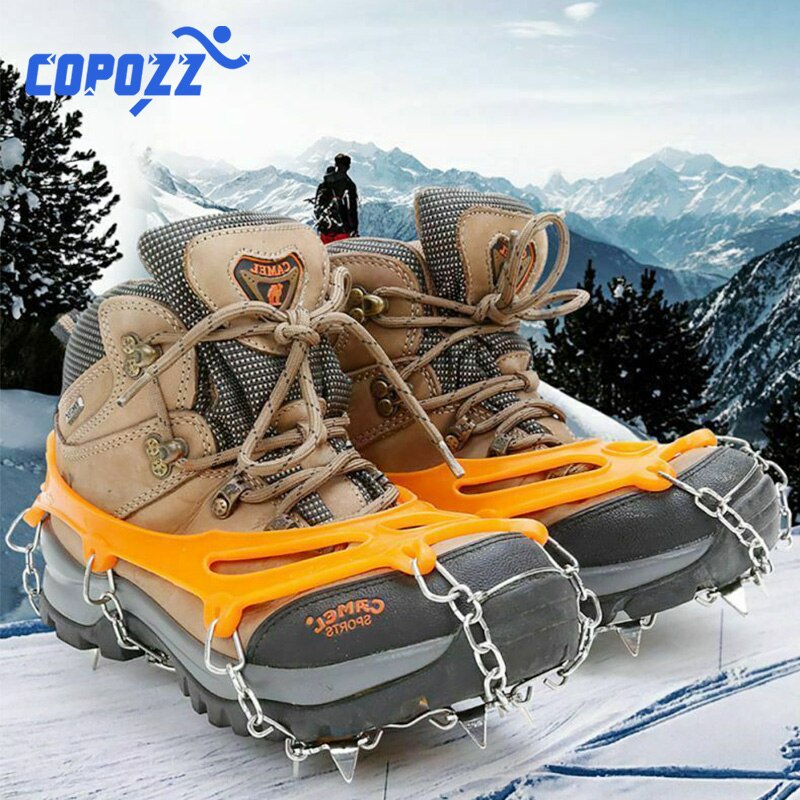 Copozz – Crampons antidérapants à 19 dents pour chaussures d'extérieur, 2 tailles, Crampons pour marche sur glace, couvre-chaussures d'hiver en acier inoxydable