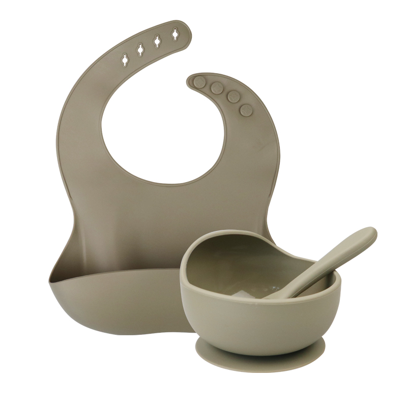 Ensemble de bol étanche et antidérapant pour bébé,1 pièce, produit en silicone et sans BPA, assiette, cuillère, vaisselle, alimentation,: Olive