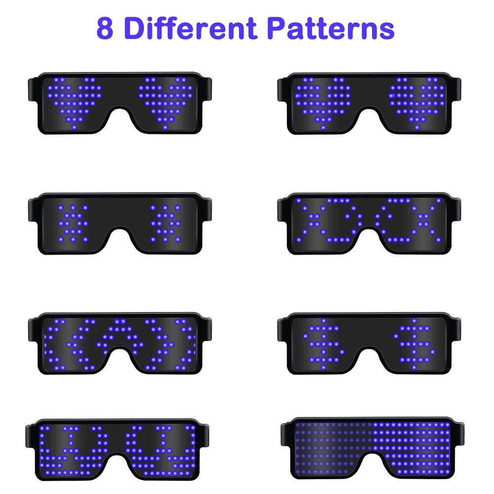LED Glowing Glasses USB Rechargeable LED Light Up Eyeglasses 8 Patterns LED Luminous Glasses for Halloween Nightclub Christmas