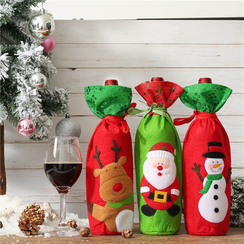1pc julevinposer vinflaskedækspakningsposer til juledekorationer champagneholdere xmas bordindretning