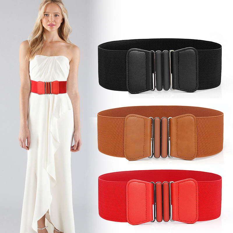 Cinturón elástico para mujer corsé negro elástico faux cuero cinturones para mujer boda accesorio vestido cintura costura cintura ancha sello