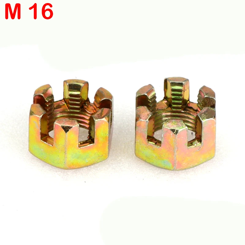 2pcs/lot Connecting Rod Wheel Axle Hub Slotted Castle Nut Groove Hexagon Nut M10/M12/M14/M16/M20: Red