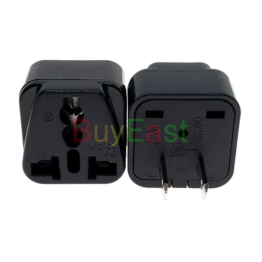 (Pack 5) Universal to US Canada 2 Pin Power Plug Adapter AC100~250V 10A Black Color