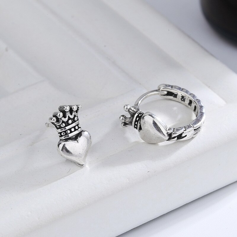XIYANIKE Silver Color Crown Love Heart Earring Female Retro Temperacy Romantic Handmade Jewelry Accessories
