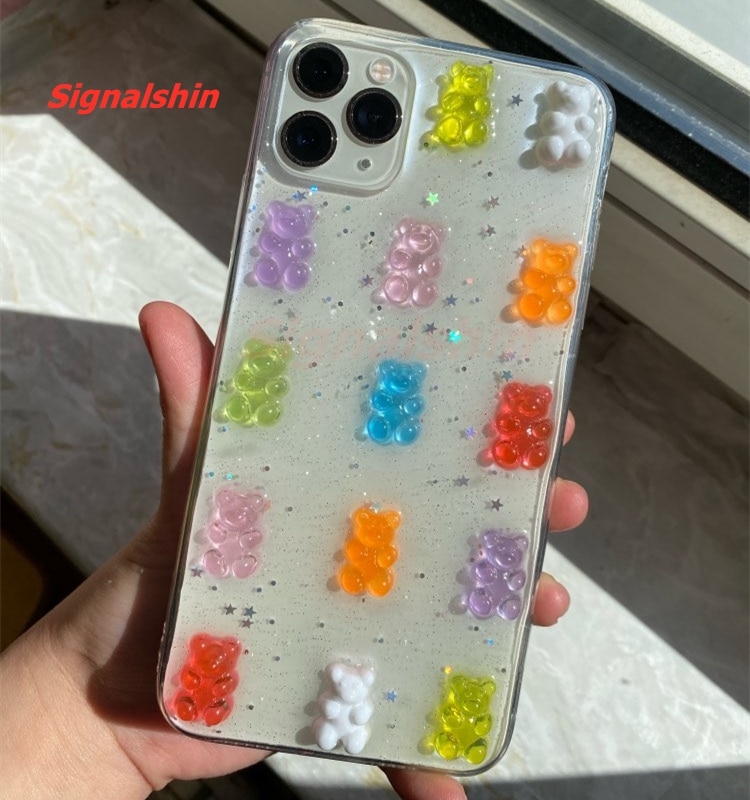 Signalshin 3D cute bear pear Phone Case For Xiaomi 10 Redmi Note 9S 8 8A 7 K20 K30 Pro Lite flowers Daisy Capsule small Cover