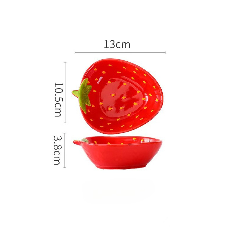 Cartoon Strawberry Shaped Ceramic Sauce Dish Tableware Fruit Sushi Dessert Cake Plates High Aesthetic Breakfast Dishes: Red
