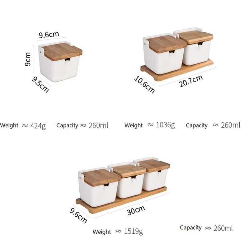 Keramik Salz Container Küche würzen Töpfe Pfeffer Gläser Lagerung Mit Deckel Löffel Porzellan Kasten Bambus Abdeckung Würze Gewürz Gestell