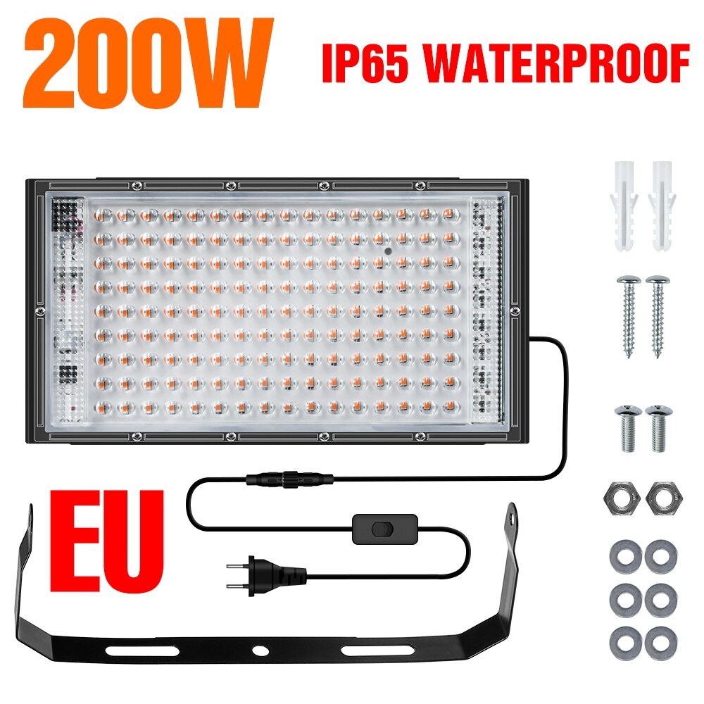 Lampe horticole de croissance LED, 200W, 220V, étanche IP65, spectre complet, éclairage pour serre/chambre de culture hydroponique, plantes: 200W With EU Plug