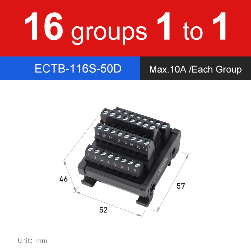 ENMG Screw terminal Save Wiring Split Terminal Block ECTB 10A Power Splitter PLC Terminal Block One to One One One to One 10~64: Dark Grey