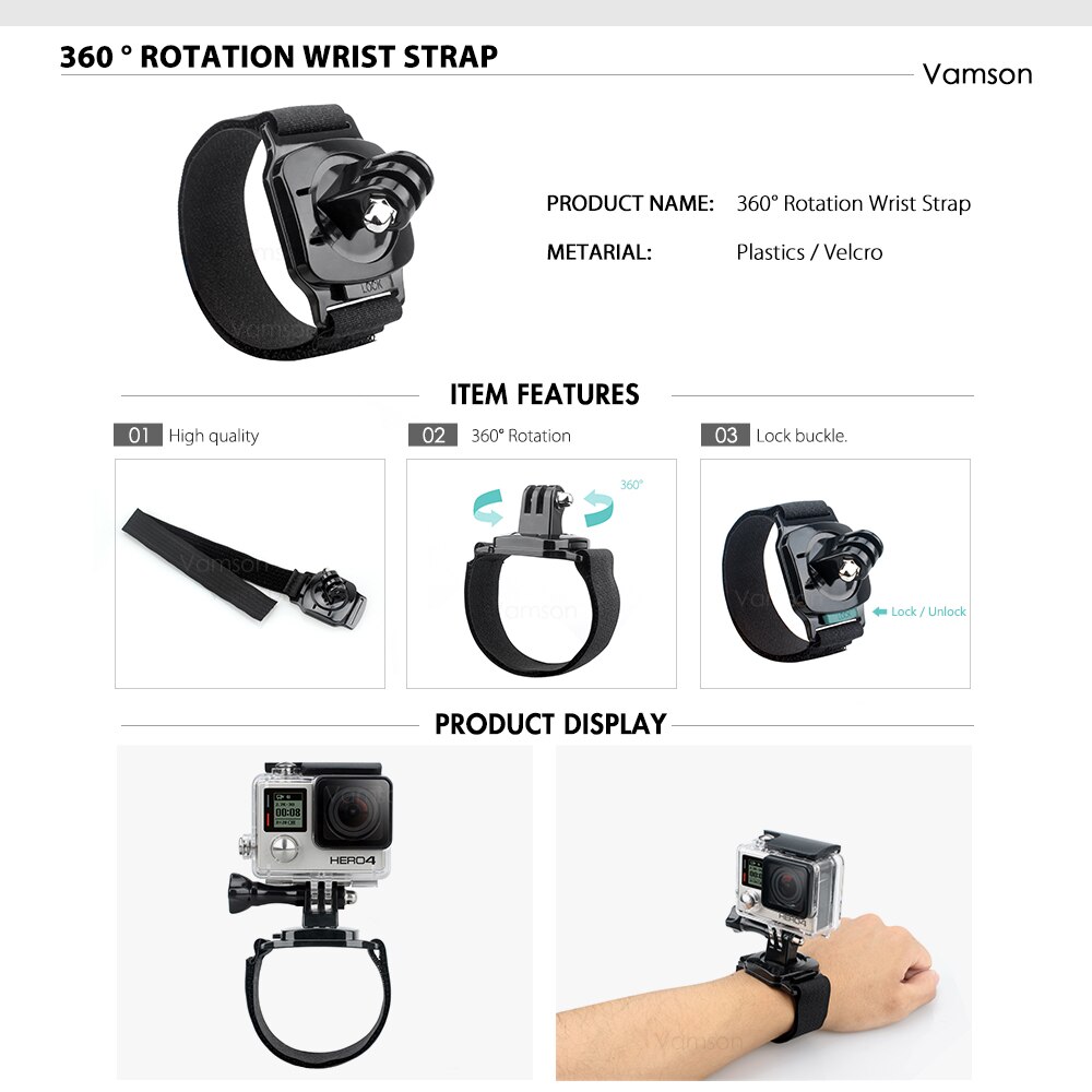 Vamson para Yi Lite accesorios correa de pecho cabeza cinturón montaje de la correa de la cabeza tornillo correa de muñeca para Gopro Hero 6 5 4 Cámara de Acción VS64