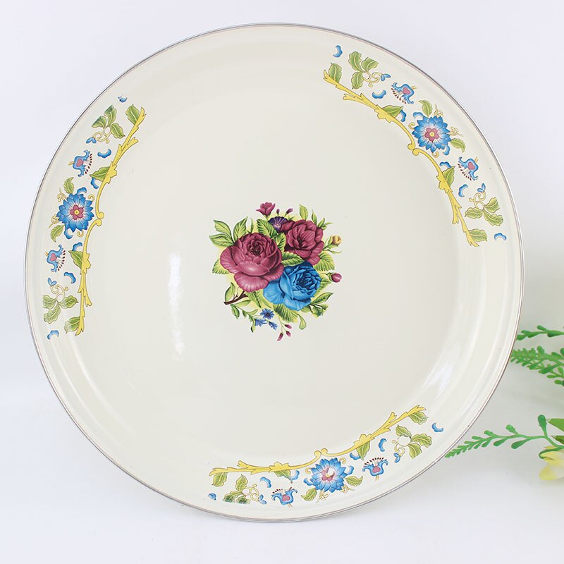 Old-fashioned nostalgic enamel disc, Enamel Tea plate, enamel fruit plate, Thickened enamel dish,Chinese style.2 /1 bags.