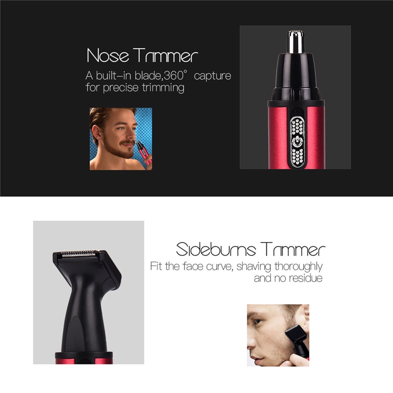 4 in 1 mannen Gezicht Ontharing Kit Oor Neus Trimmer Elektrische Wenkbrauwen Neus Bakkebaarden Hair Cutter Scheerapparaat Batterij aangedreven P46