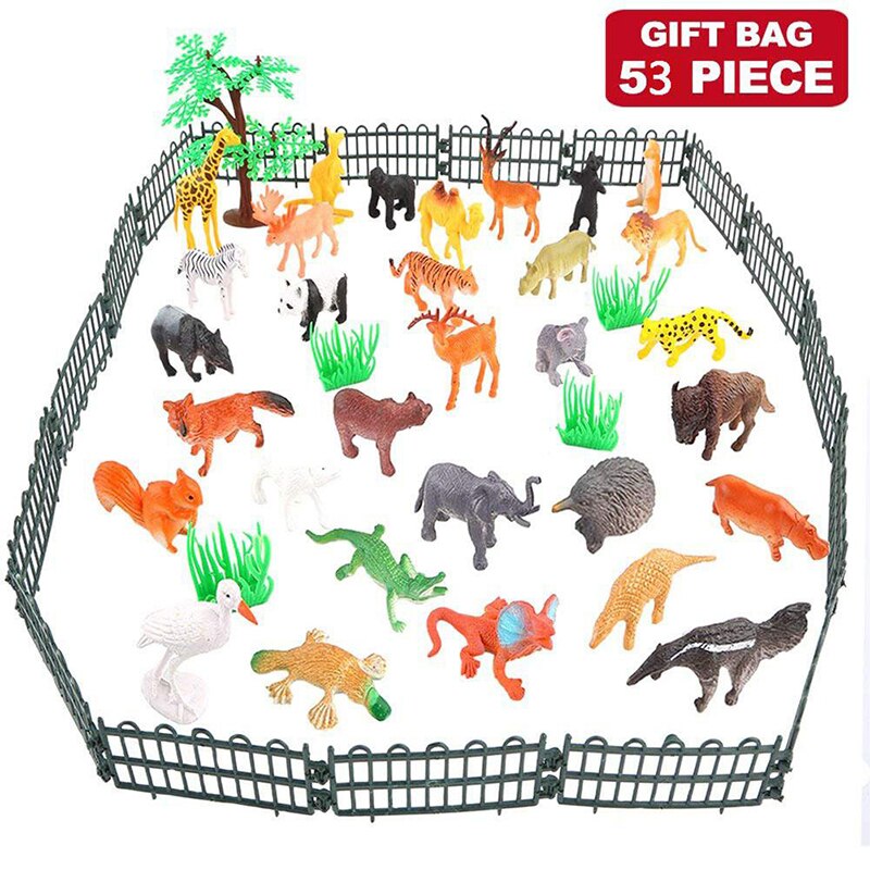 53 pz/set Mini Animal World Zoo modello figura Action Toy Set Cartoon simulazione animale bella plastica collezione giocattolo per bambini