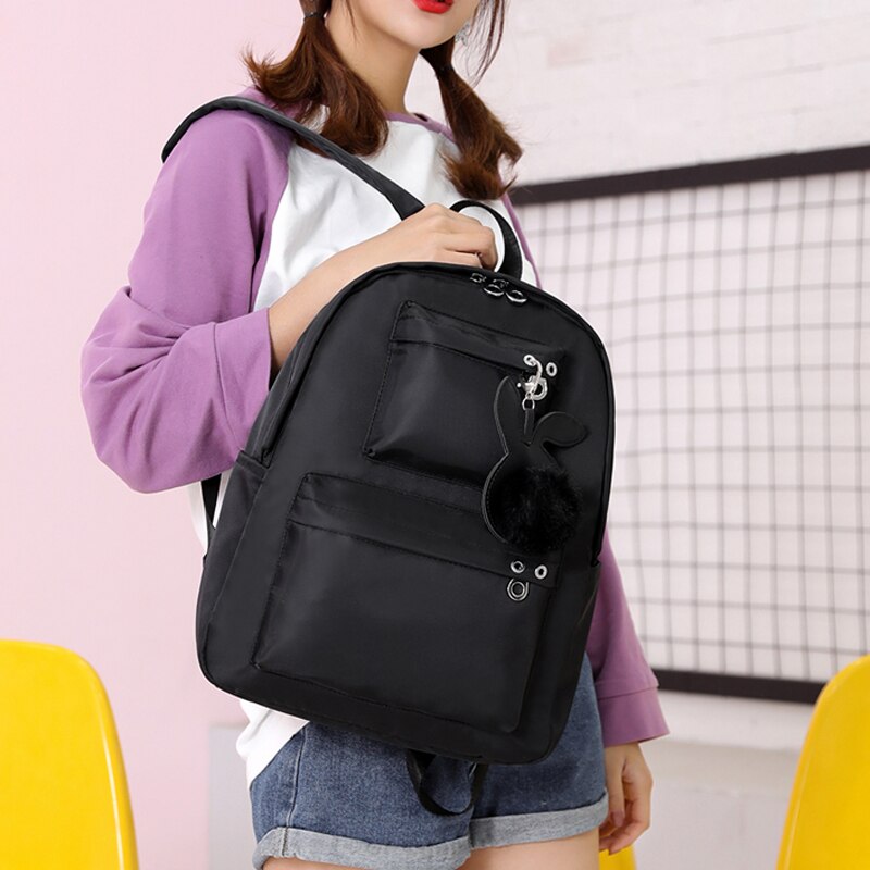 Sacos de Escola da forma Das Mulheres bola de pêlo menina backpack para as mulheres Novo adolescente mochila vento Colégio estudante do ensino médio mochila de nylon