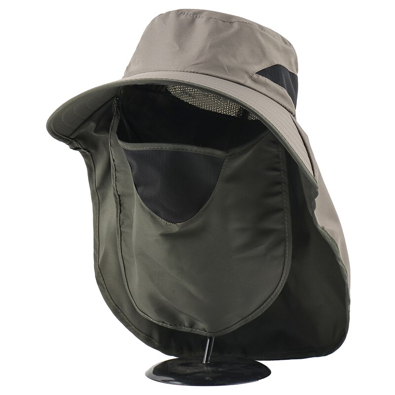CAMOLAND 2 in 1 Summer UPF 50+ Sun Hats Male Outdoor Breathable Hiking Fishing Caps With Neck Flap UV Protection Bucket Hats: Army Green