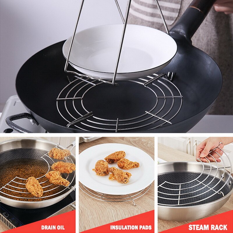 Stainless Steel Shelves Food Cooling Rack Strainer Wok Frying Pan Pot For Fry Drainer Rack Fried Tempura Kitchen Tools