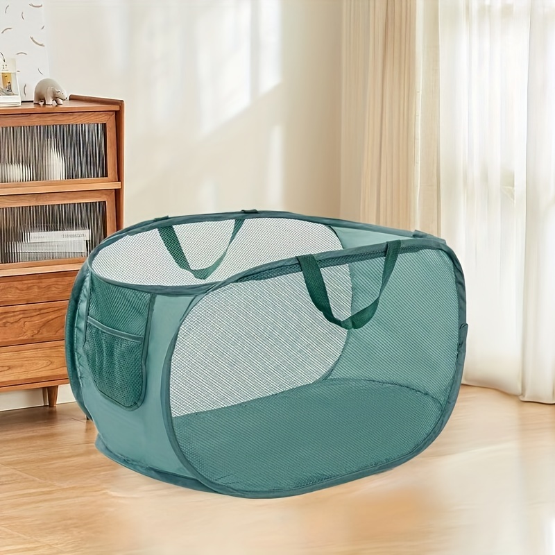 Collapsible Laundry Baskets Mesh Laundry Hamper with Side Pocket Foldable Clothes Hamper with Handles for Laundry Bathroom: Dark Khaki