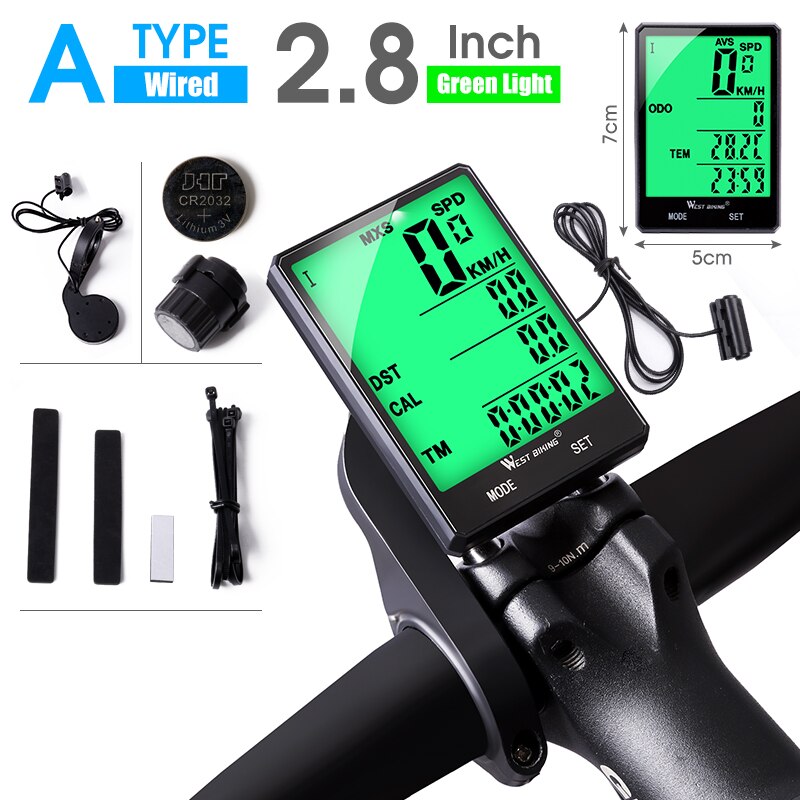 West Biking Wireless Bike Computer Speedometer Odometer Rainproof Bike Measurable Temperature Stopwatch Cycling Bicycle Computer: A Wired