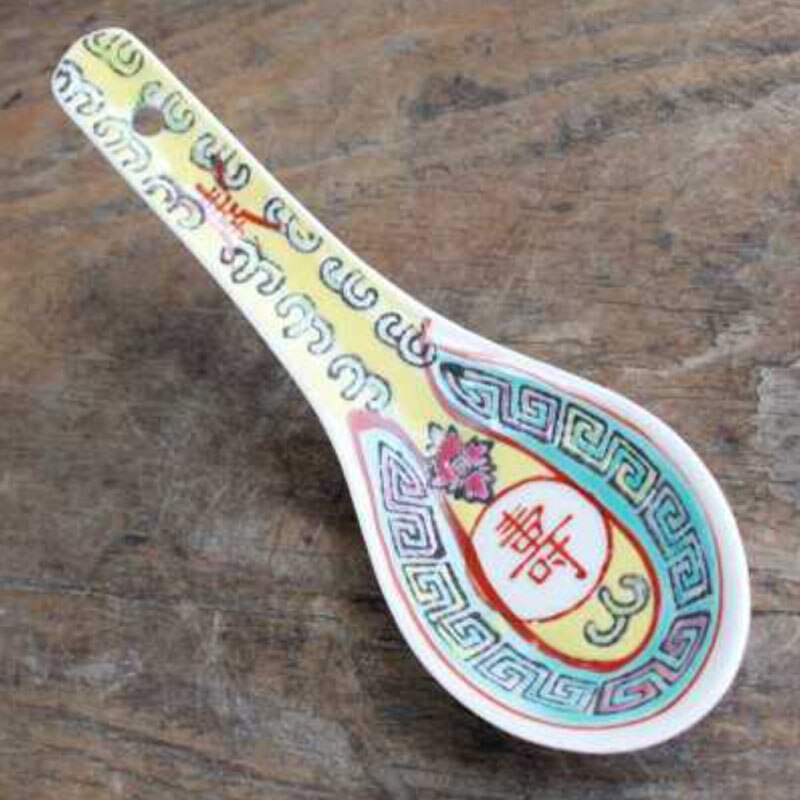 Chinese Retro Enamel Ceramic Plate Classical Longevity Without Borders Decal Decorative Plates Deep Dish Household Tableware: YL-Spoon