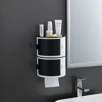 Toiletpapirkasse kosmetisk opbevaringsboks vandtæt vægmonteret papirholder hylde rulle papir opbevaringsboks: Mørkegrå