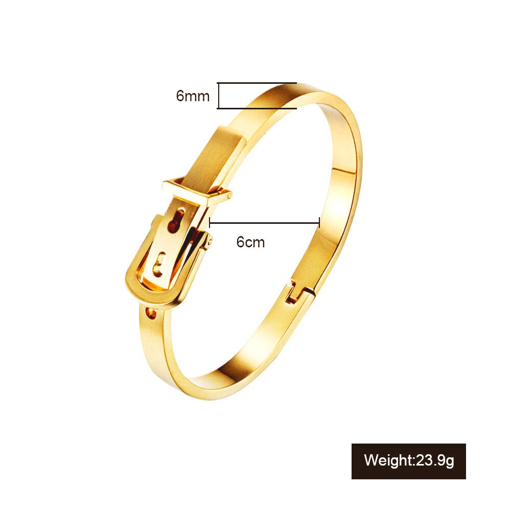 2018 nova fine4u b050 fivela de cinto pulseira para mulheres masculinas 316l aço inoxidável pulseiras & bangles 3 cores escolhas: Gold-6mm