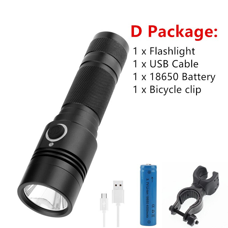 AEFJ, linterna LED, 18650 XML-T6, lámpara de alta potencia de 1100lm, linterna potente, a prueba de agua, Ciclo de campamento: D Package