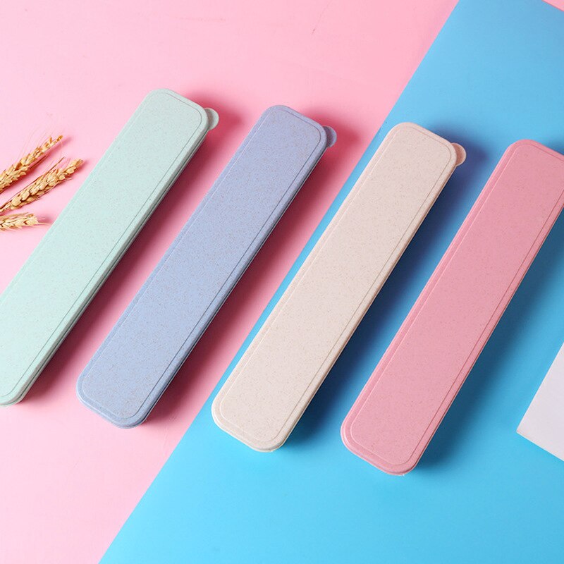 Fork Spoon Box with Lid Wheat Straw Cutlery Box Portable Tableware Cutlery Box Dinner Set Travel Packaging Storage Box Table Set