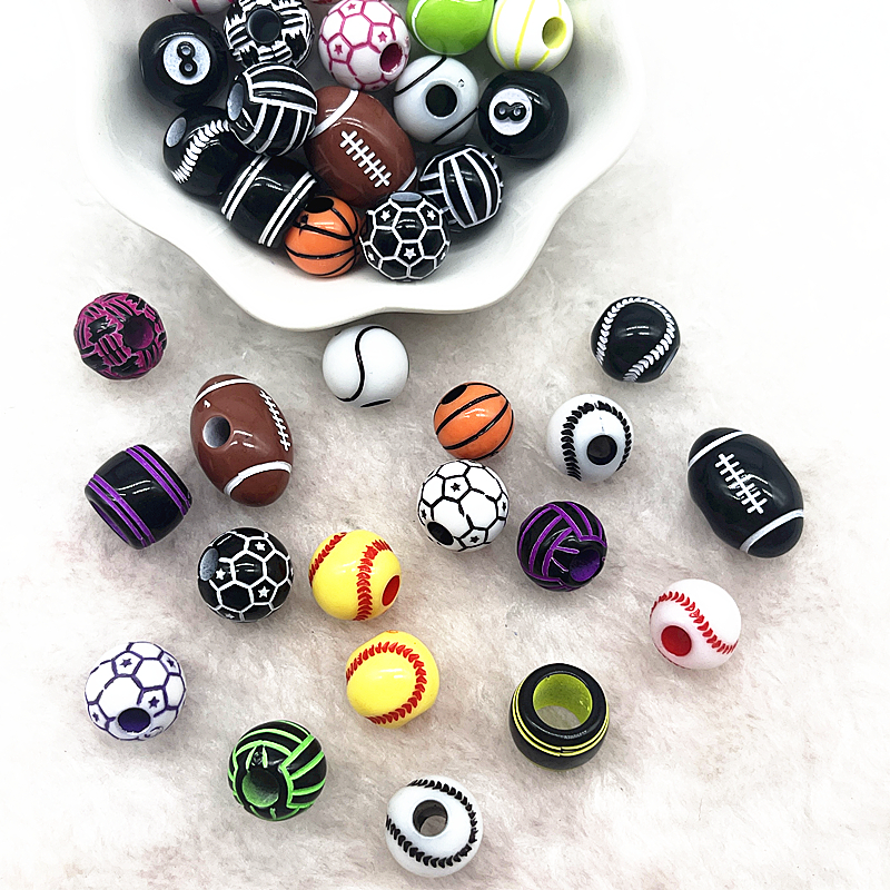 Cuentas acrílicas espaciadoras para hacer joyas, pulsera hecha a mano, 10-20 piezas, deporte, Rugby, tenis, baloncesto, fútbol, voleibol