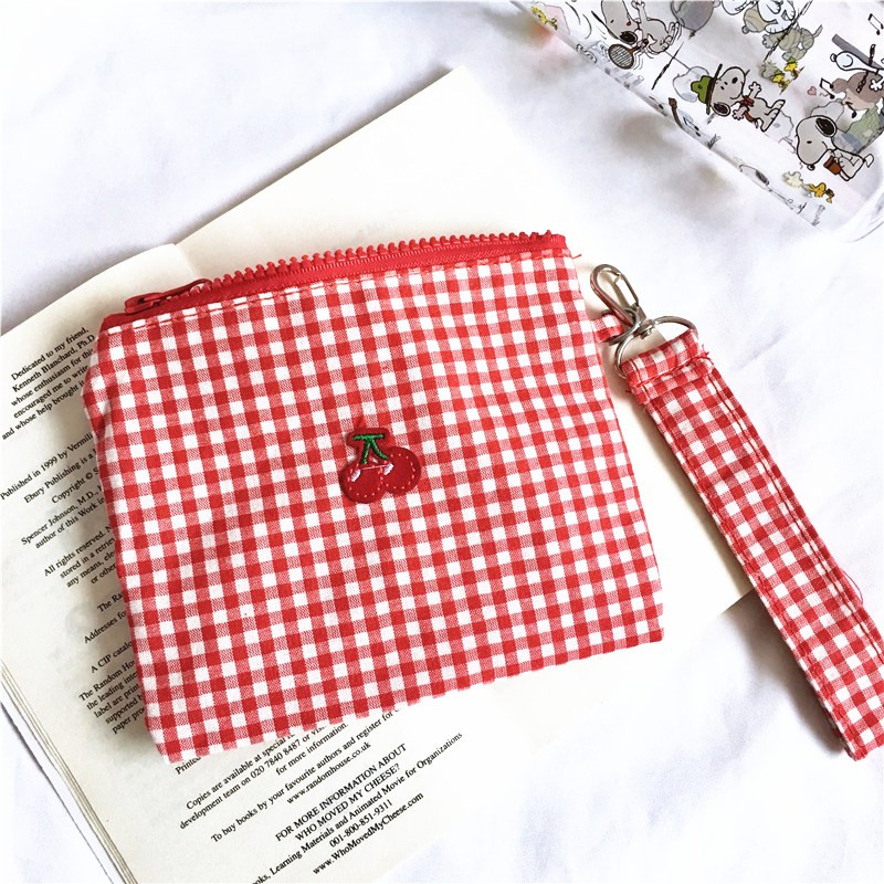 Purdored 1 pc kirsebærrød plaid makeup taske unge piger sød lynlås kosmetik taske mini kvinder skønhed taske rejse make up taske