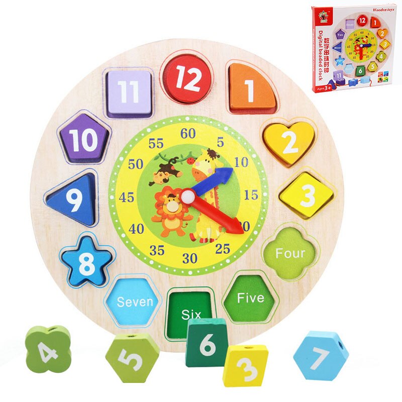 Wooden Cartoon Clock Colorful 12 Numbers Puzzles Clock Toy Digital Geometry Cognitive Matching Clock Toy Baby Early Educational: Default Title