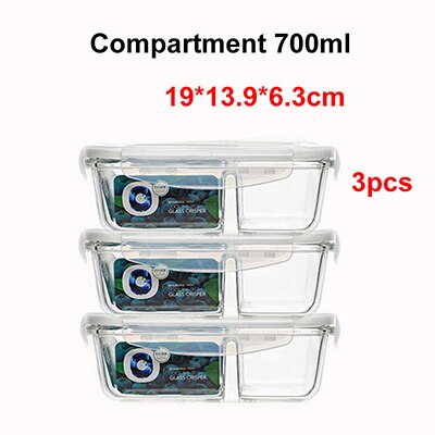 Food Glass Meal Prep Containers 2 Compartment leakproof borosilicate Lunch box Bento Box with lids Freezer Microwave oven