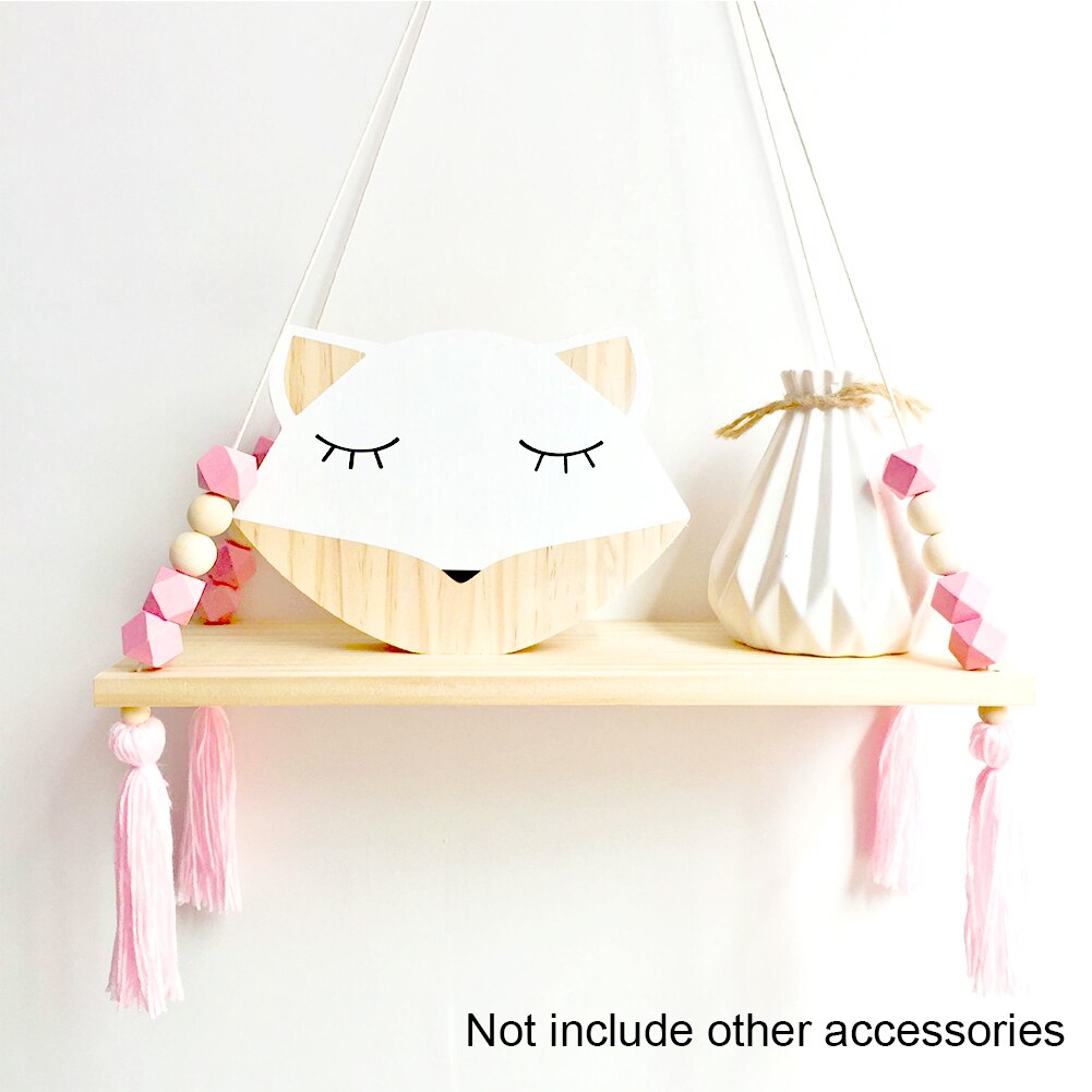 Room Swing Wood Shelves Tassel Hanging Shelf Rope Wall Decor: Pink
