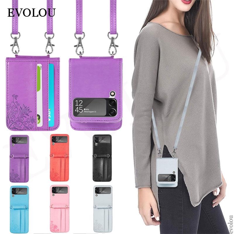 Crossbody Leder Halsband Tas für Samsung Galaxis Z kippen 3 5G - Brieftasche Kartenhalter Hülle