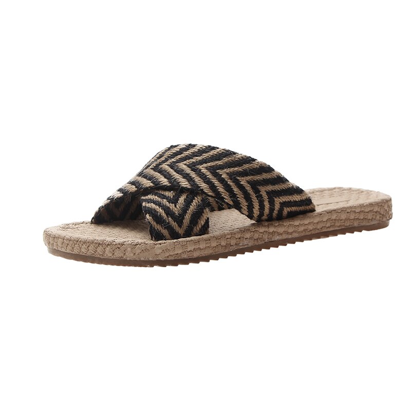Väv kors sommar tofflor dam strand tofflor skor boho havsflip flops sandaler avslappnad halkfria glidskor